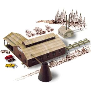 Walthers Cornerstone N Scale Model 174 Brown Scale Mountain Lumber Chevron Sawmill - Kit, (933-3236), Small