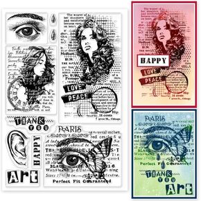 GLOBLELAND Retro Woman Grunge Background Clear Stamps for Cards Making Vintage Lady Silicone Clear Stamp Seals Transparent Stamps for DIY Scrapbooking Photo Album Journal Home Decoration