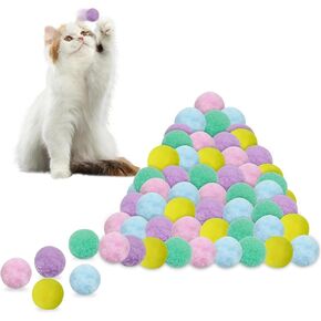 Andiker Cat Sparkle Balls, 1.5 Inches 20 pcs Colorful Tinsel Cat Glitter Balls Chew and Chase Cat Pom Pom Balls Interactive and Lightweight Cat Toys for Indoor Cats(3cm Macaron)