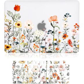 Case for MacBook Air 15 inch M3 A3114 M2 A2941 2024 2023 Release with Liquid Retina Display Touch ID, 3D Effect Matte Black See Through Hard Cover & Keyboard Cover, Green Plants
