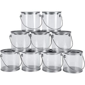 Hedume 9 Pack Mini Clear Plastic Paint Cans, 3-Inch Tall Crafts and Party Favor Cans, Paint Can Containers with Metal Lids Great for Party Decor and DIY