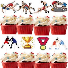 48PCS Wrestling Cupcake Topper-Wrestling Party Decorations Muscular/Strong Party Favors Birthday Baby Shower Party Supplies