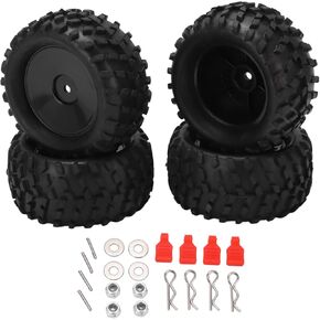 RC Tires and Wheel Rims Set, Front Rear Rubber Tires Heavy Duty 4pcs 82MM High Strength Black for 1/14 RC Off Road Car for Wltoys 144001