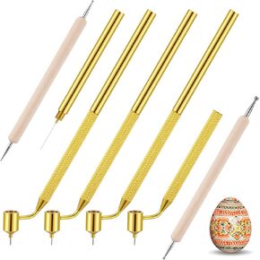 Leriton 6 Pcs Ukrainian Easter Egg Decorating Kit Pysanky 0.2 0.3 0.4 0.5mm Kistka Pen Hot Wax Pens 2 Double Sided Drop Pull Tool Ukrainian Eggs Tools and Supplies