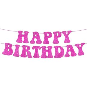 Glitter Hot Pink Happy Birthday Banner - Hot Pink Birthday Decorations for Girls & Women's Party Supplies