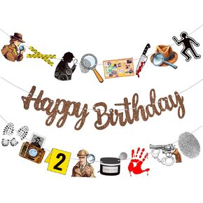 Detective Birthday Party Banners Detective Party Brown Happy Birthday Banners 3pcs Detective Theme Birthday Party Hanging Decoration for Top Secret Spy Theme Birthday Party Baby Shower Supplies