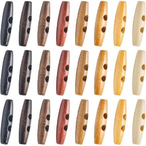 GORGECRAFT 64Pcs 8 Colors Olive Toggle Buttons 1.88x0.5 Horn Shaped Wooden Button Accessories 2 Holes Wood Sweater Coats Buttons Replacement for Sewing DIY Art Craft Projects, Hole: 6~6.5mm