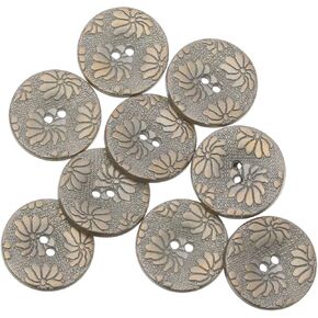 ABS 8pcs ABS Metal Plated Button - 2 Hole - Textured Floral Pattern - 28L(18mm) - Silver Brass