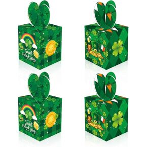 12pcs St Patricks Day Treat Boxes Small Gift Boxes Green Shamrock Clover Cardboard Gift Goodies Candy Boxes for Lucky Irish Party, Wedding Saint Patrick’s Party Favor Supplies