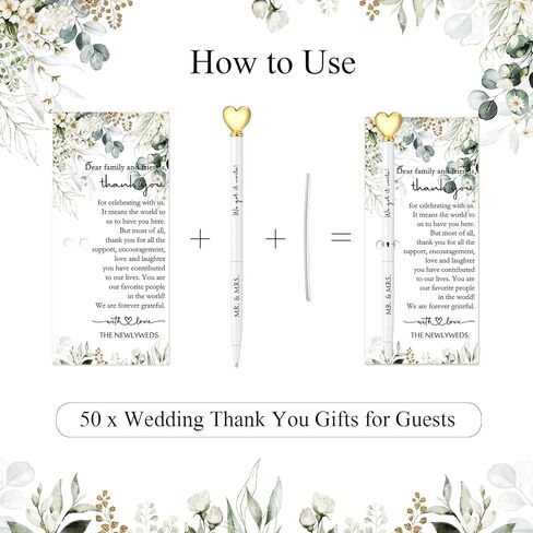 50 Sets Wedding Favors for Guests Bulk Bridal Shower Pens Thank You Cards with Silver Cable Ties Elegant Bridal Shower Favors Wedding Gifts for Party Proposal Supplies in Kuwait