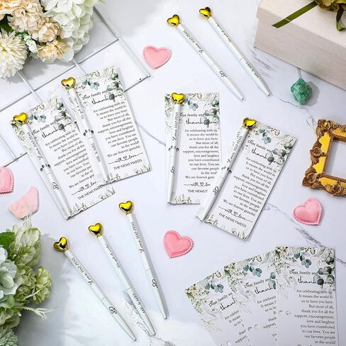 50 Sets Wedding Favors for Guests Bulk Bridal Shower Pens Thank You Cards with Silver Cable Ties Elegant Bridal Shower Favors Wedding Gifts for Party Proposal Supplies in Saudi Arabia