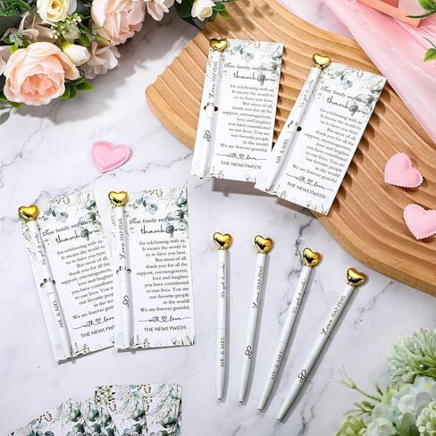 50 Sets Wedding Favors for Guests Bulk Bridal Shower Pens Thank You Cards with Silver Cable Ties Elegant Bridal Shower Favors Wedding Gifts for Party Proposal Supplies in Saudi Arabia