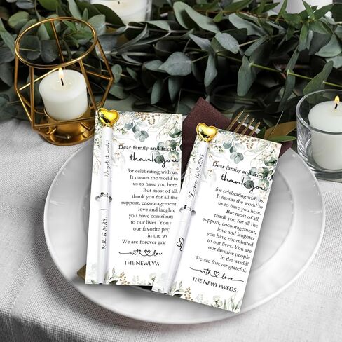 50 Sets Wedding Favors for Guests Bulk Bridal Shower Pens Thank You Cards with Silver Cable Ties Elegant Bridal Shower Favors Wedding Gifts for Party Proposal Supplies in Saudi Arabia
