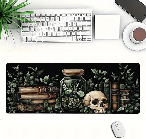 Dark Academia Gaming Mouse Pad, Mystical Green Plant Book Extended Gaming Mouse Pad Mat with Stitched Edge Non-Slip Base Big Mouse Pad, XXL Extended Mouse Protector for Home Office, 31.5"x11.8" in Kuwait