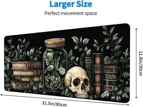 Dark Academia Gaming Mouse Pad, Mystical Green Plant Book Extended Gaming Mouse Pad Mat with Stitched Edge Non-Slip Base Big Mouse Pad, XXL Extended Mouse Protector for Home Office, 31.5"x11.8" in Kuwait
