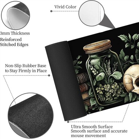 Dark Academia Gaming Mouse Pad, Mystical Green Plant Book Extended Gaming Mouse Pad Mat with Stitched Edge Non-Slip Base Big Mouse Pad, XXL Extended Mouse Protector for Home Office, 31.5"x11.8" in Kuwait