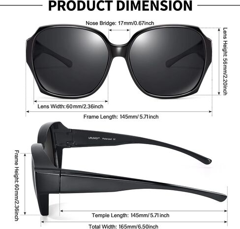 نظارات شمسية كبيرة الحجم من URUMQI تناسب النظارات للنساء، ظلال مربعة مستقطبة حماية من الأشعة فوق البنفسجية 400 كبيرة جدًا in Kuwait