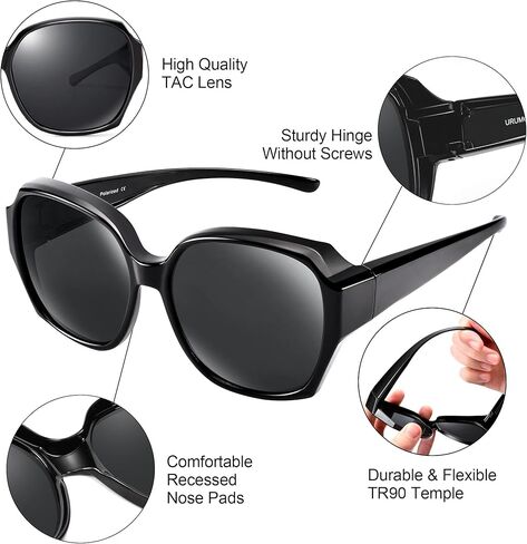 نظارات شمسية كبيرة الحجم من URUMQI تناسب النظارات للنساء، ظلال مربعة مستقطبة حماية من الأشعة فوق البنفسجية 400 كبيرة جدًا in Kuwait