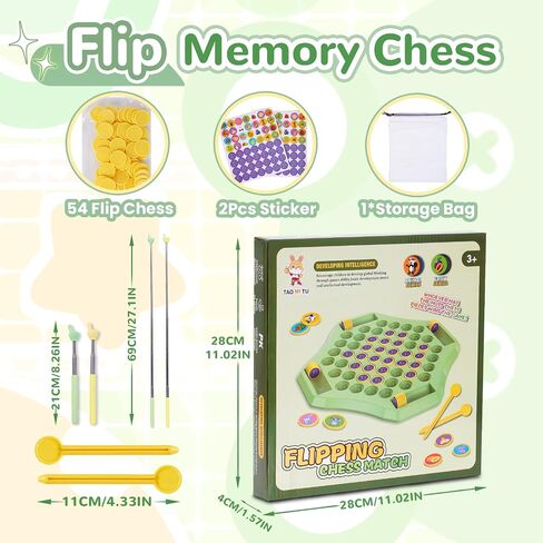 54PCS Flip Chess Memory Game, Fruit Flip Chess Board Game, Memory Chess Over Card Chess Board, Double Cartoon Pattern Memory Chess Game, Creative Matching Game for Kids & Adults (Animal) in Saudi Arabia