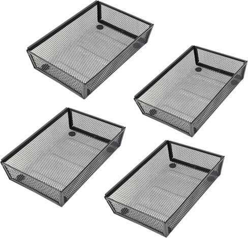 Mesh Tray Kitchen Drawer Utensil Cutlery Tray Office Supplies with Inter-locking Arm Drawer Dividers Organizer for Silverware, Flatware, Home,Office, School,Bedroom(9＂X6＂4pack) Black in Saudi Arabia
