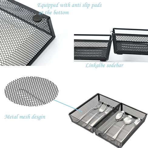 Mesh Tray Kitchen Drawer Utensil Cutlery Tray Office Supplies with Inter-locking Arm Drawer Dividers Organizer for Silverware, Flatware, Home,Office, School,Bedroom(9＂X6＂4pack) Black in Saudi Arabia