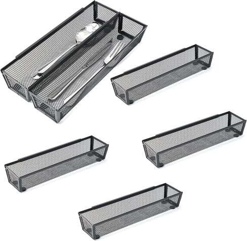 Mesh Tray Kitchen Drawer Utensil Cutlery Tray Office Supplies with Inter-locking Arm Drawer Dividers Organizer for Silverware, Flatware, Home,Office, School,Bedroom(9＂X6＂4pack) Black in Saudi Arabia
