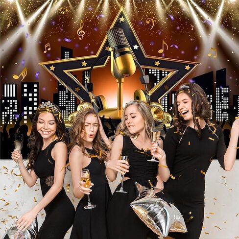 Backdrop Backdrop Music Caraoke Party ، نجم موسيقى الروك و Roll Disco Disco Decorations لافتة ، خلفية صور للموسيقى لعرض مواهب عيد الميلاد ، Props Props Props 7 × 5 قدم in Kuwait