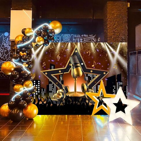 Backdrop Backdrop Music Caraoke Party ، نجم موسيقى الروك و Roll Disco Disco Decorations لافتة ، خلفية صور للموسيقى لعرض مواهب عيد الميلاد ، Props Props Props 7 × 5 قدم in Kuwait