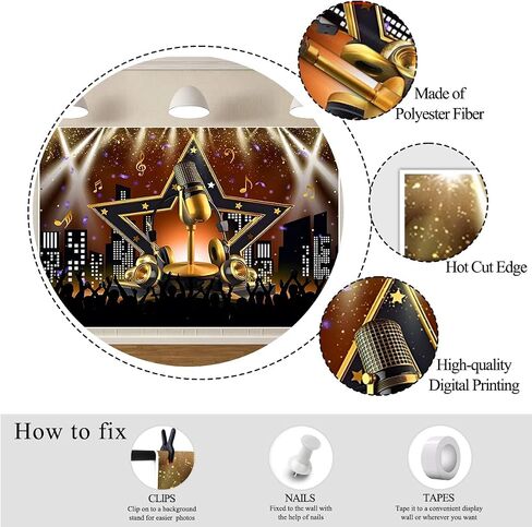 Backdrop Backdrop Music Caraoke Party ، نجم موسيقى الروك و Roll Disco Disco Decorations لافتة ، خلفية صور للموسيقى لعرض مواهب عيد الميلاد ، Props Props Props 7 × 5 قدم in Kuwait