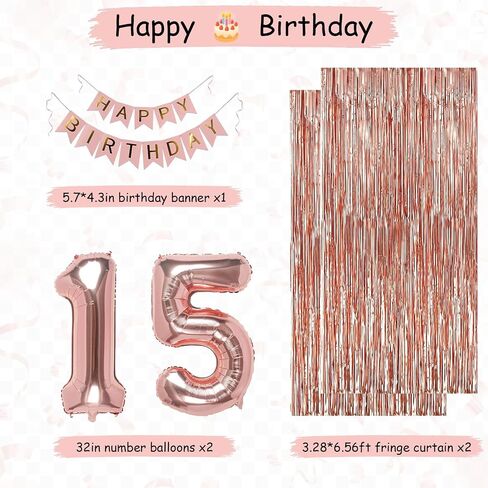 15th Rose Gold Birthday Party Decorations for Girls ، Rose Gold Happy Birthday Lanner ، Stering sterains ، Balonons applox heart ، palloons confetti ، cake topper for 15th Decorts in Saudi Arabia