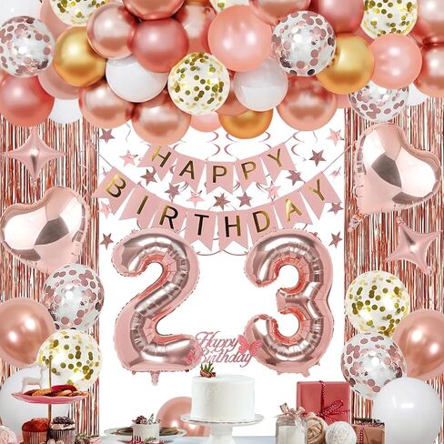 15th Rose Gold Birthday Party Decorations for Girls ، Rose Gold Happy Birthday Lanner ، Stering sterains ، Balonons applox heart ، palloons confetti ، cake topper for 15th Decorts in Saudi Arabia