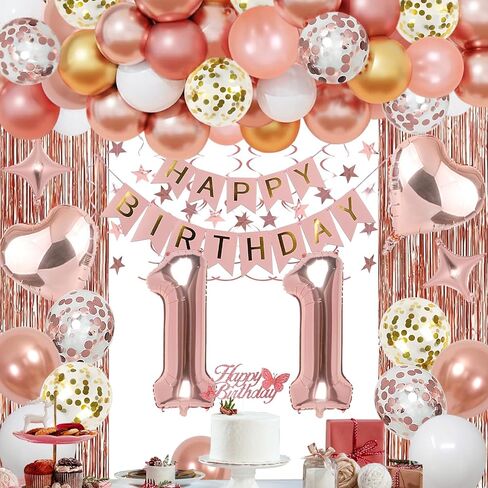 15th Rose Gold Birthday Party Decorations for Girls ، Rose Gold Happy Birthday Lanner ، Stering sterains ، Balonons applox heart ، palloons confetti ، cake topper for 15th Decorts in Kuwait