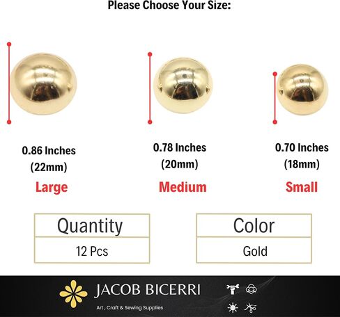 Gold Metal Shank Buttons - 12 Pcs - 3 Size Options - Curved Oval Round Metal Shank Buttons for Men Women Blazer Coat Uniform Shirt Suit and Jacket Sewing Craft DIY N5403 in Saudi Arabia