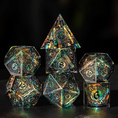 Cusdie Sharp Edges Dice DND, 7 PCs D&D Dice, Handcrafted Polyhedral Dice Set, for Role Playing Game MTG Pathfinder (Black Pattern) in Kuwait