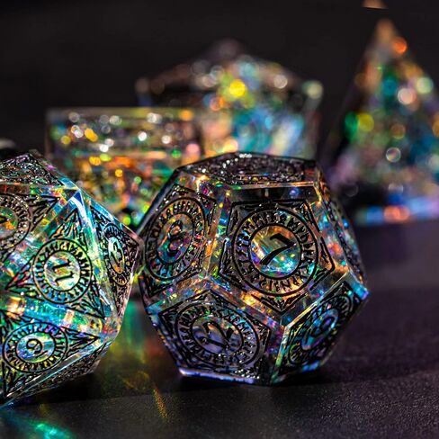 Cusdie Sharp Edges Dice DND, 7 PCs D&D Dice, Handcrafted Polyhedral Dice Set, for Role Playing Game MTG Pathfinder (Black Pattern) in Kuwait