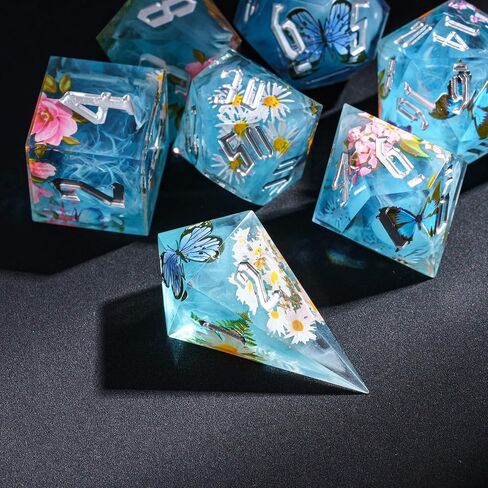 Cusdie Sharp Edges Dice DND, 7 PCs D&D Dice, Handcrafted Polyhedral Dice Set, for Role Playing Game MTG Pathfinder (Black Pattern) in Kuwait