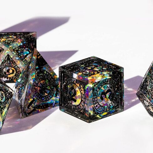 Cusdie Sharp Edges Dice DND, 7 PCs D&D Dice, Handcrafted Polyhedral Dice Set, for Role Playing Game MTG Pathfinder (Black Pattern) in Kuwait