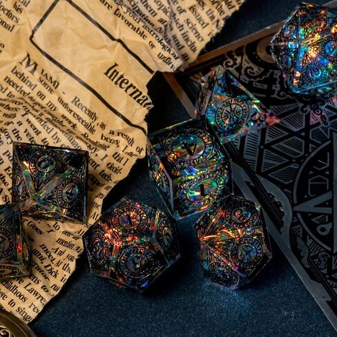 Cusdie Sharp Edges Dice DND, 7 PCs D&D Dice, Handcrafted Polyhedral Dice Set, for Role Playing Game MTG Pathfinder (Black Pattern) in Kuwait