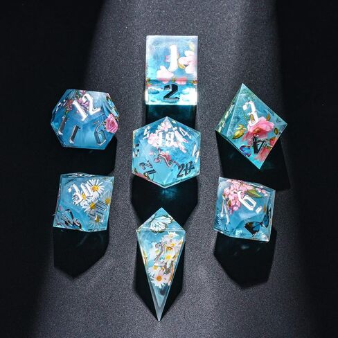 Cusdie Sharp Edges Dice DND, 7 PCs D&D Dice, Handcrafted Polyhedral Dice Set, for Role Playing Game MTG Pathfinder (Black Pattern) in Kuwait