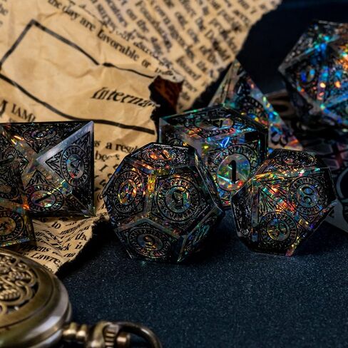 Cusdie Sharp Edges Dice DND, 7 PCs D&D Dice, Handcrafted Polyhedral Dice Set, for Role Playing Game MTG Pathfinder (Black Pattern) in Kuwait