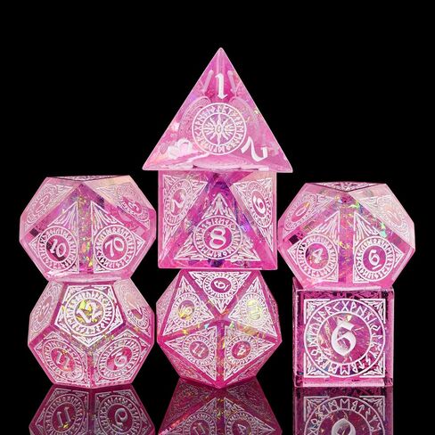 Cusdie Sharp Edges Dice DND, 7 PCs D&D Dice, Handcrafted Polyhedral Dice Set, for Role Playing Game MTG Pathfinder (Black Pattern) in Kuwait