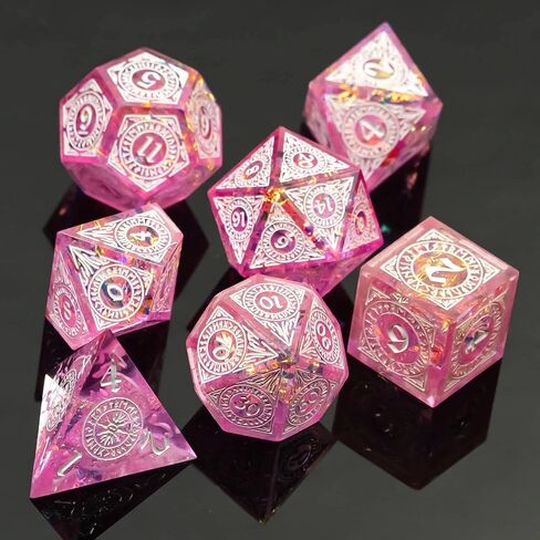 Cusdie Sharp Edges Dice DND, 7 PCs D&D Dice, Handcrafted Polyhedral Dice Set, for Role Playing Game MTG Pathfinder (Black Pattern) in Kuwait