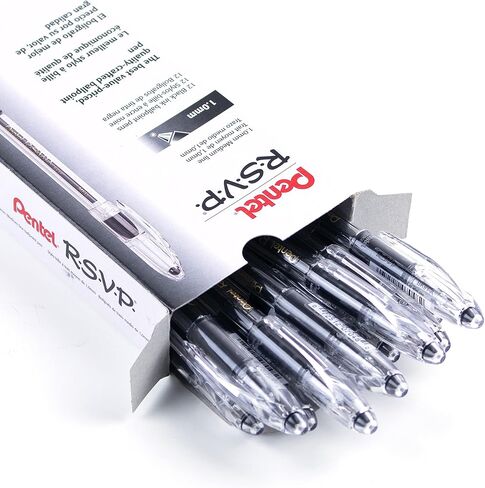 Pentel RSVP Pallpoint Pen ، (1.0 مم) ، خط متوسط ​​، الحبر الأسود (BK91-A) (حزمة 1 ، إجمالي عدد 12) in Saudi Arabia