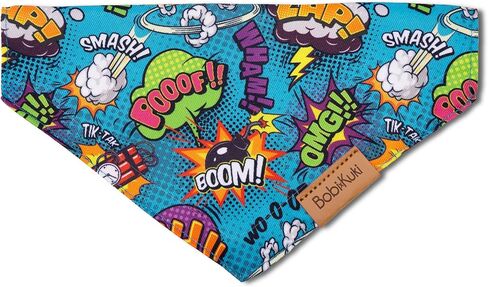 Cute Slide-On Dog Bandana - 2 Pack Bandanas Set with Collar - Durable, Interchangeable, Pet Accessories for Small Dogs - Perfect for Parties, Outdoor & Daily Wear (Comic Design, Small) in Saudi Arabia