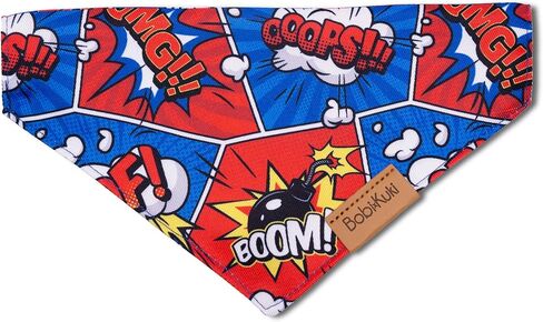 Cute Slide-On Dog Bandana - 2 Pack Bandanas Set with Collar - Durable, Interchangeable, Pet Accessories for Small Dogs - Perfect for Parties, Outdoor & Daily Wear (Comic Design, Small) in Saudi Arabia