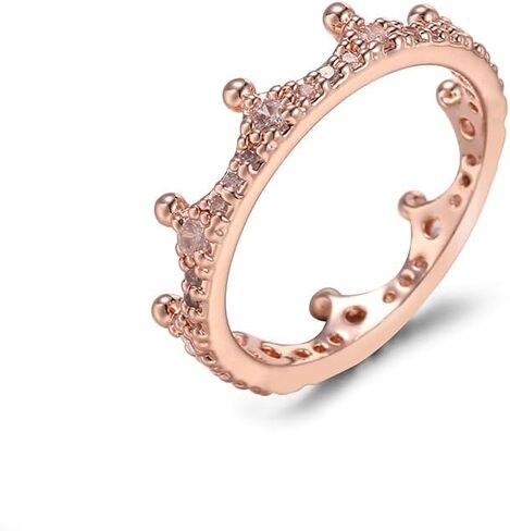 Crown Ring Colored Rose Gold White Zirconia Cubic Zirconia Ladies Birthday Gift Promise Wedding Timeless Sparkling Crown Crystal Ring in Rose 8 in Saudi Arabia