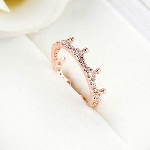 Crown Ring Colored Rose Gold White Zirconia Cubic Zirconia Ladies Birthday Gift Promise Wedding Timeless Sparkling Crown Crystal Ring in Rose 8 in Saudi Arabia
