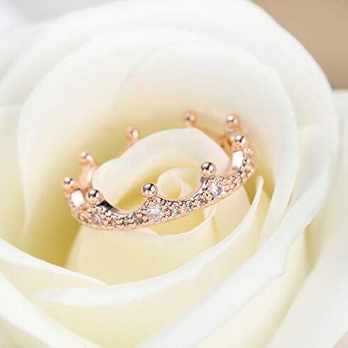 Crown Ring Colored Rose Gold White Zirconia Cubic Zirconia Ladies Birthday Gift Promise Wedding Timeless Sparkling Crown Crystal Ring in Rose 8 in Saudi Arabia