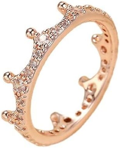 Crown Ring Colored Rose Gold White Zirconia Cubic Zirconia Ladies Birthday Gift Promise Wedding Timeless Sparkling Crown Crystal Ring in Rose 8 in Saudi Arabia