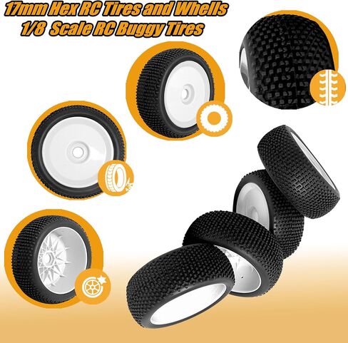 RC Station 4PCS Preglued عجلات وإطارات سداسية سدائري 17/8 RC RC RC RC وعجلات مع إدراج الرغوة 1/8 إطارات عربات التي تجرها الدواب RC 1/8 in Saudi Arabia